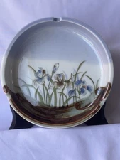 Vintage Ceramic Round Ashtray Featuring an Iris Floral Design