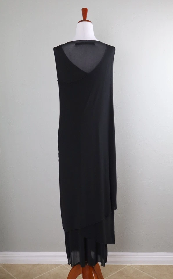 Vestido sin mangas CYNTHIA ASHBY $199 negro liso forrado elástico talla pequeña Foto 4 de 4