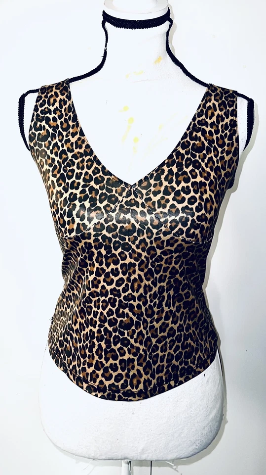 1990s USA MADE LEOPARD PRINT RUBBERIZED STRETCH TANK TOP CLUB ACTIVE WEAR LG - Image 3 of 4