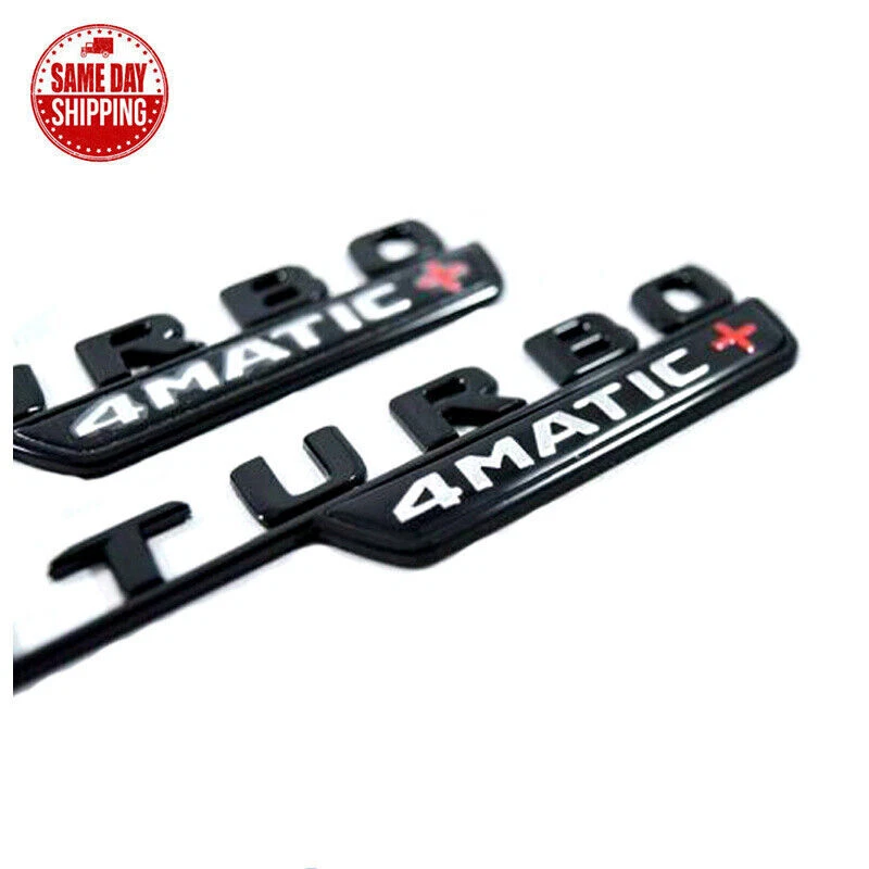 Guardabarros TURBO 4MATIC emblema AMG insignia negra brillante para A35 CLA45 GLA45 Foto 2 de 3