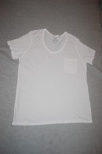 Womens S/S Tee Shirt WHITE SCOOP NECK Chest Pocket THIN FABRIC Size S M L XL XXL