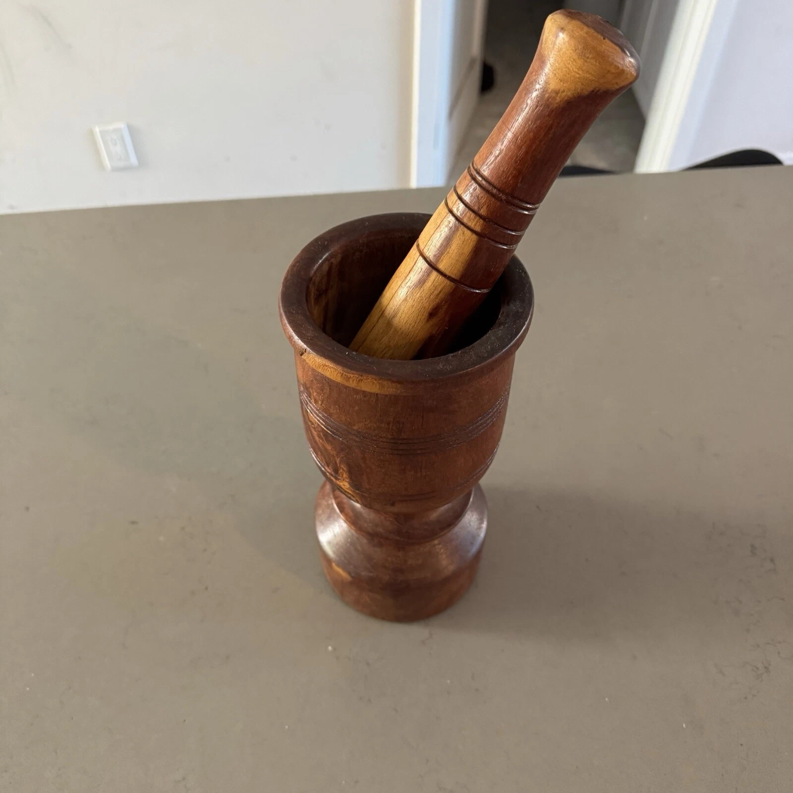 Vintage Solid Wood Antique Italian Mortar And Pestle