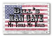 Custom Man Cave Sign – Personalized American Flag Wall Art with Name & Saying |