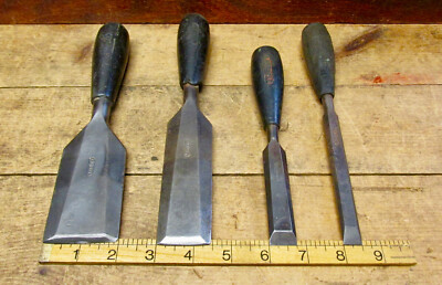 RARE VINTAGE 1930  '40s STANLEY No. 40 Everlast Chisels Black Handle Tool Lot
