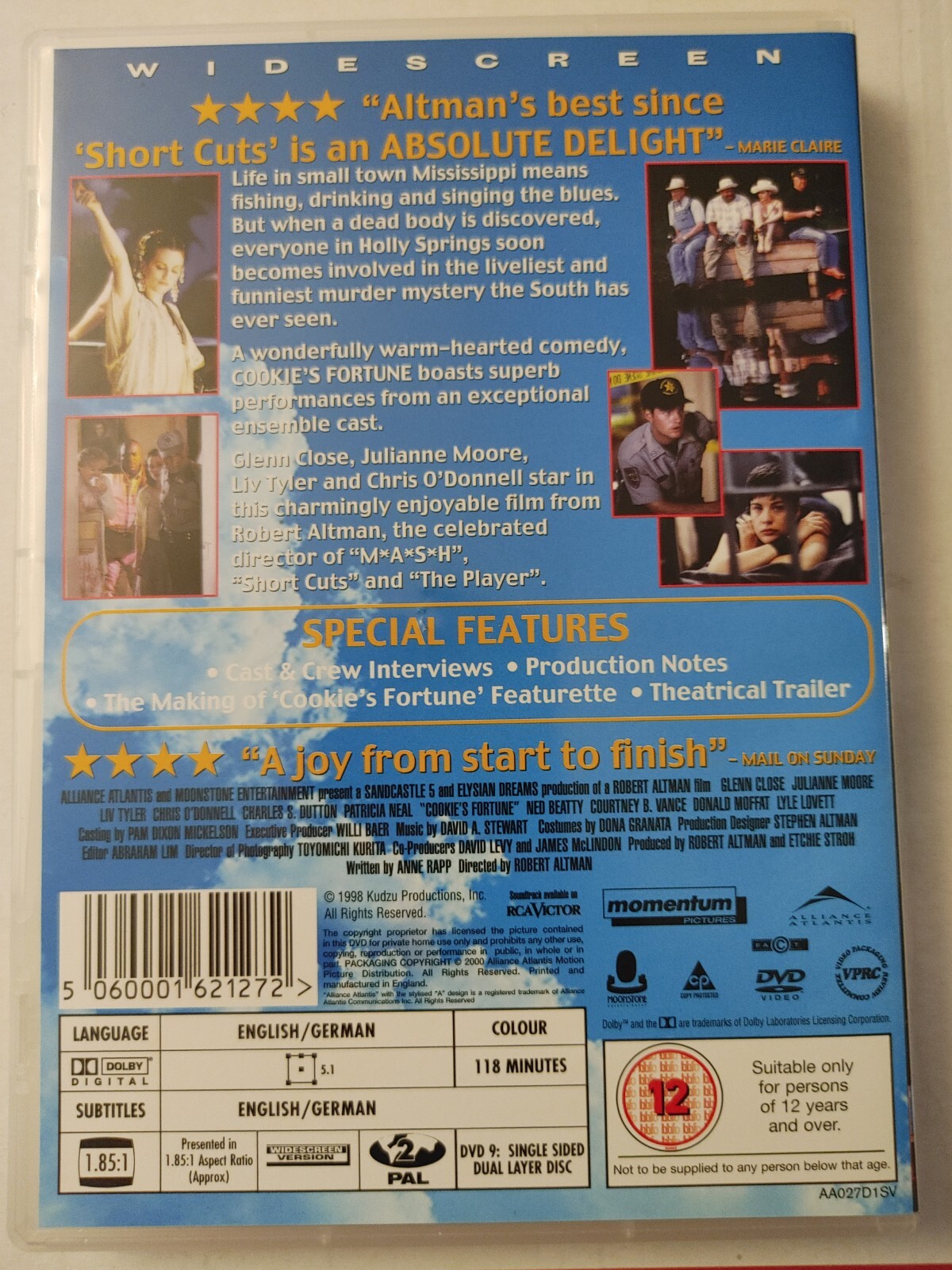 Cookie's Fortune DVD 1998 Comedy Movie Drama w/ Glenn Close + Julianne
