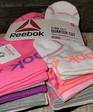 2 X Reebok Girls Youth 6-Pk Quarter Cut Socks Sz S 4-8 Multicolor 12 pairs