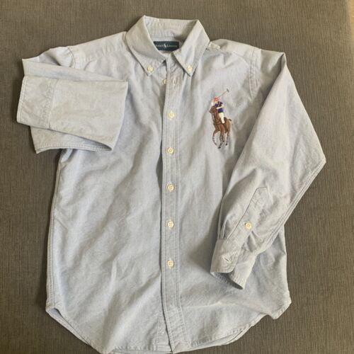 Ralph Lauren Boys size M Big Pony Polo Logo Light blue denim Button Down Shirt - Picture 1 of 10