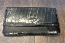 Royal Hock Vintage EEL Skin Black Clutch Snap Closure Sectional Korea Retro