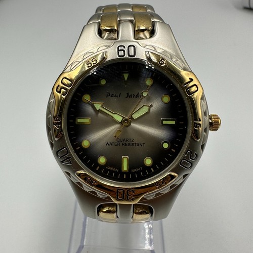 Paul Jardin Watch Men Silver Gold Two Tone Grey Dial 19MM New Battery 7.75"