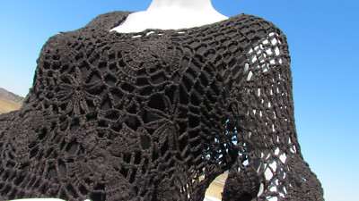 NEW L PYRAMID COLLECTION dress black 2 piece look crochet layer elegant boho wow