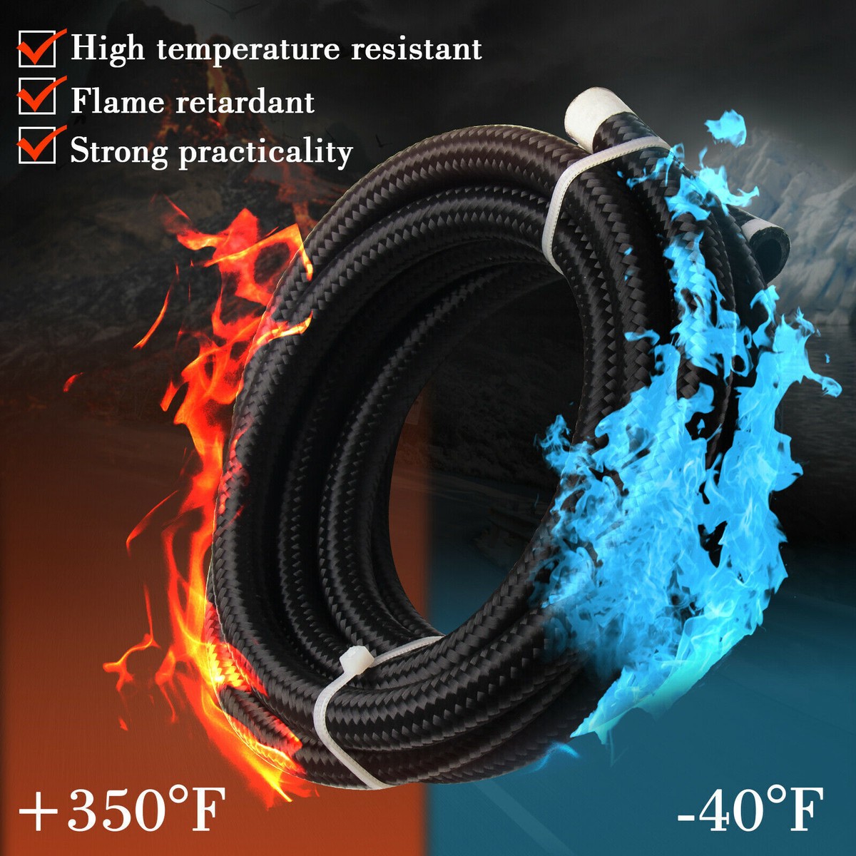 SYKRSS 6AN 20FT Fuel Line Hose Kit, Nylon Stainless Steel Braided Fuel Line Oil/Gas/Fuel Hose End Fitting Hose with 15PCS Swivel Fuel Hose Fitting Adapter Kit - Black