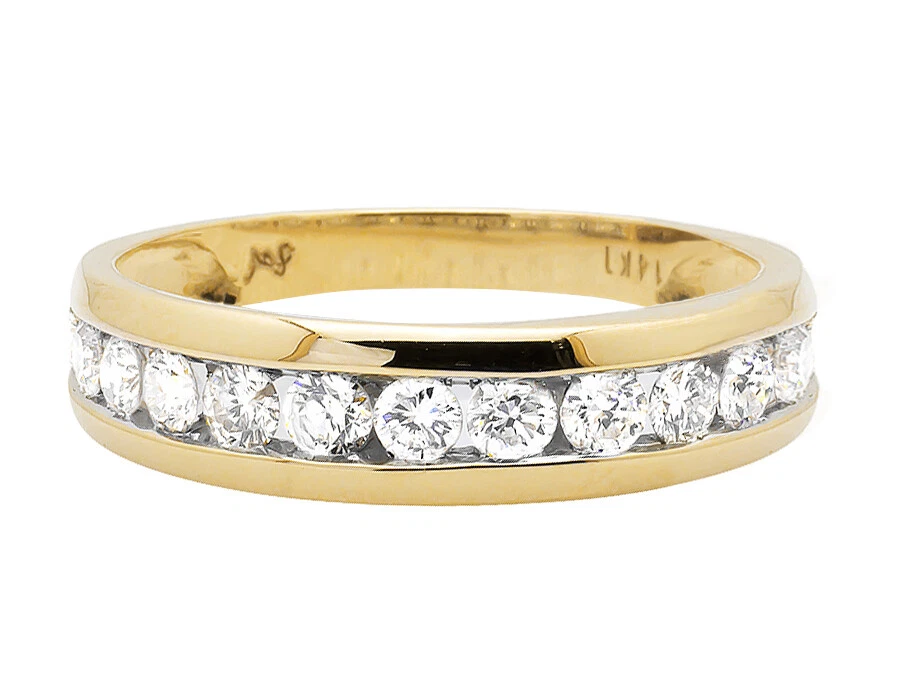 Anillo de boda de diamantes genuinos conjunto de 1 fila de canales de oro amarillo de 14 quilates para hombre de 1,0 quilates Foto 3 de 4