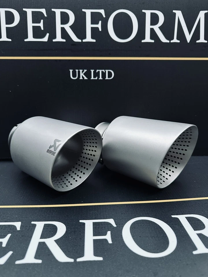 2 X 4” STAINLESS STEEL 304 SAND BLASTED AKRAPOVIC EXHAUST TIPS UNIVERSAL - Image 3 of 4