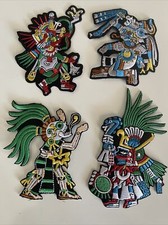 Juego de 4 parches aztecas: Quetzalcóatl, Huitzilopochtli, Tláloc, Mictlantecuhtli