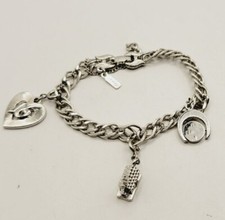 Monet Charm Bracelet Silver Tone Heart 16 Church Love You Vintage