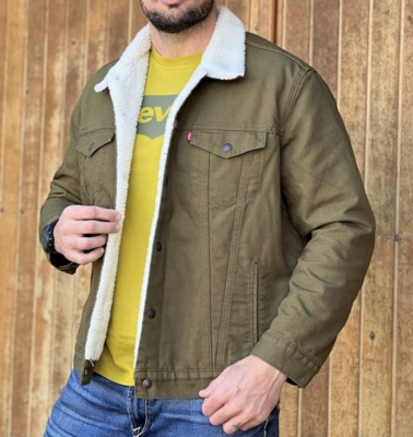 Levis Mens Trucker Jacket Denim Jeans Canvas Sherpa Color Dark