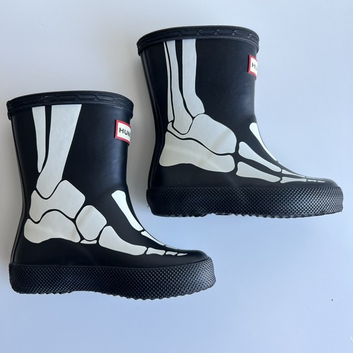 Hunter Skeleton Bones Toddler 5 Boys / 6 Girls Black Rubber Rain Boots Halloween - Picture 3 of 7