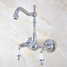 Polished Chrome Wall Mounted Double Handle Swivel Kitchen Bathroom Sink Faucet