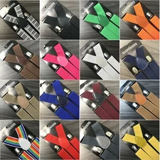 New Heavy Duty Braces Suspender Elastic Braces Wide Plain Durable Trouser 38mm