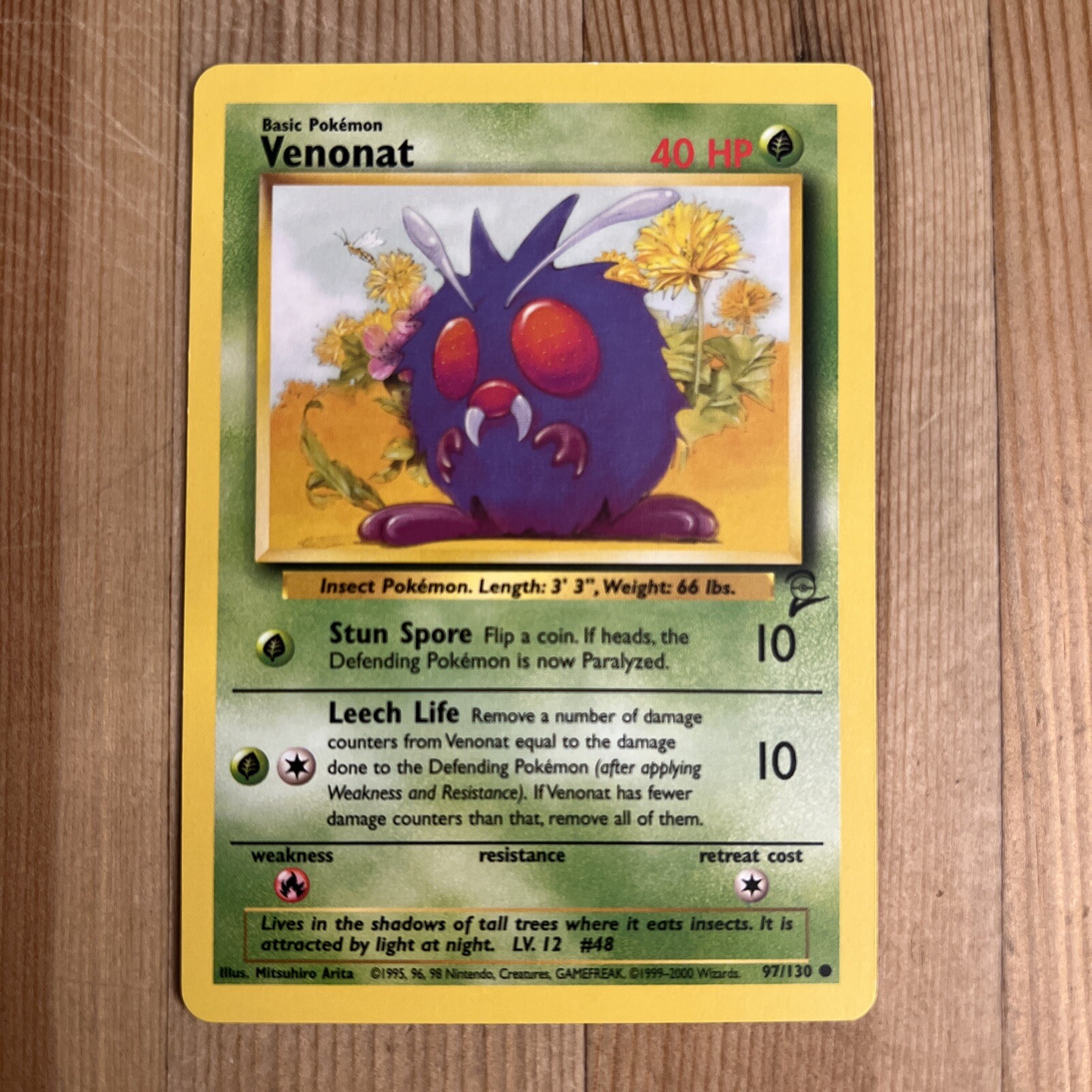 POKEMON CARD - Venonat 97/130 - Base Set 2 - Common - LP