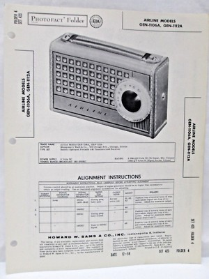 #ad Howard W Sams Photofact Folder Radio Parts Manual Airline GEN 1106A GEN 112A $14.95