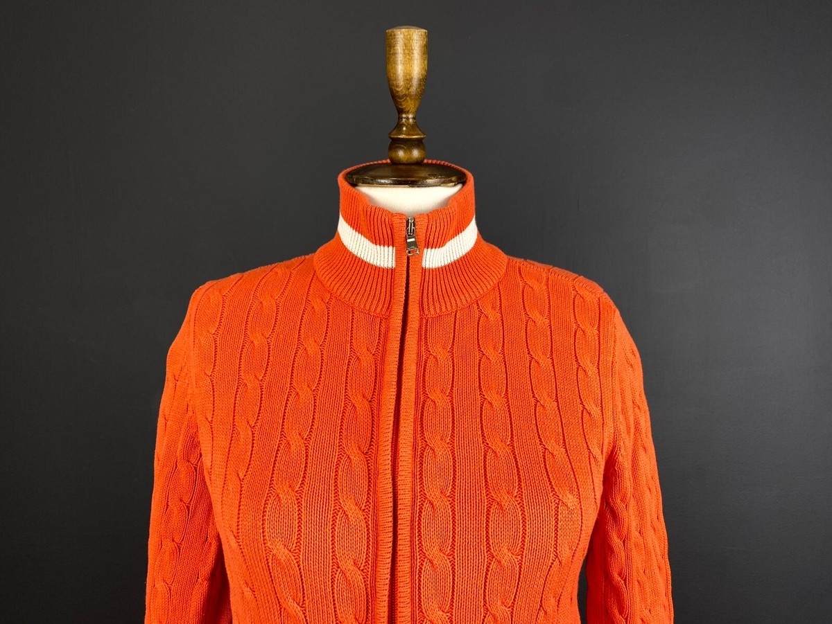 Lauren Active Ralph Lauren Orange Zip Cable Knit Sweater Track
