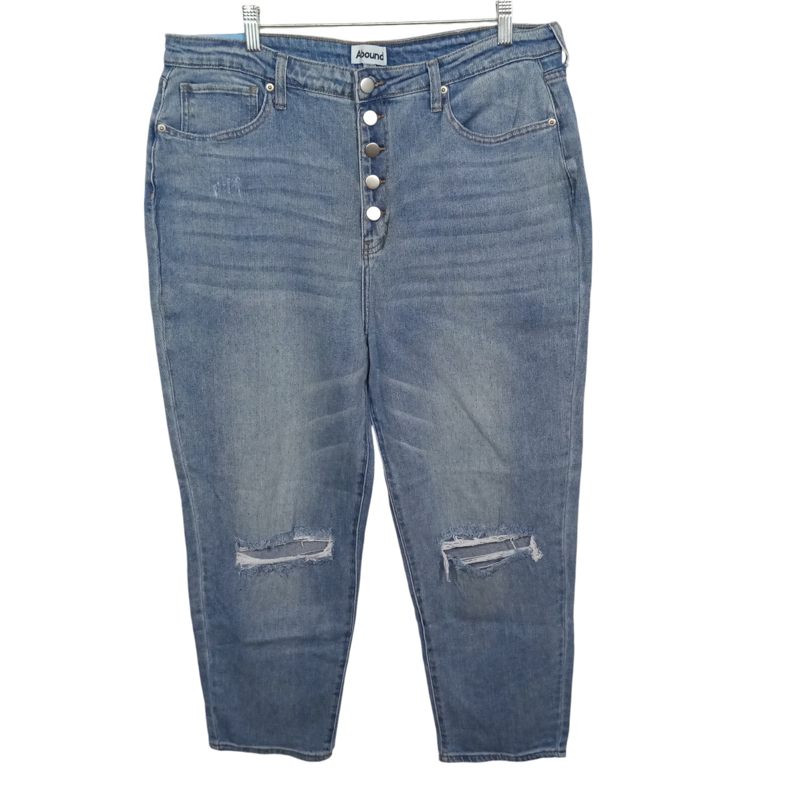 Womens Jeans 33 Light Blue Mom Jeans High Rise Stretch Distressed Casual-image