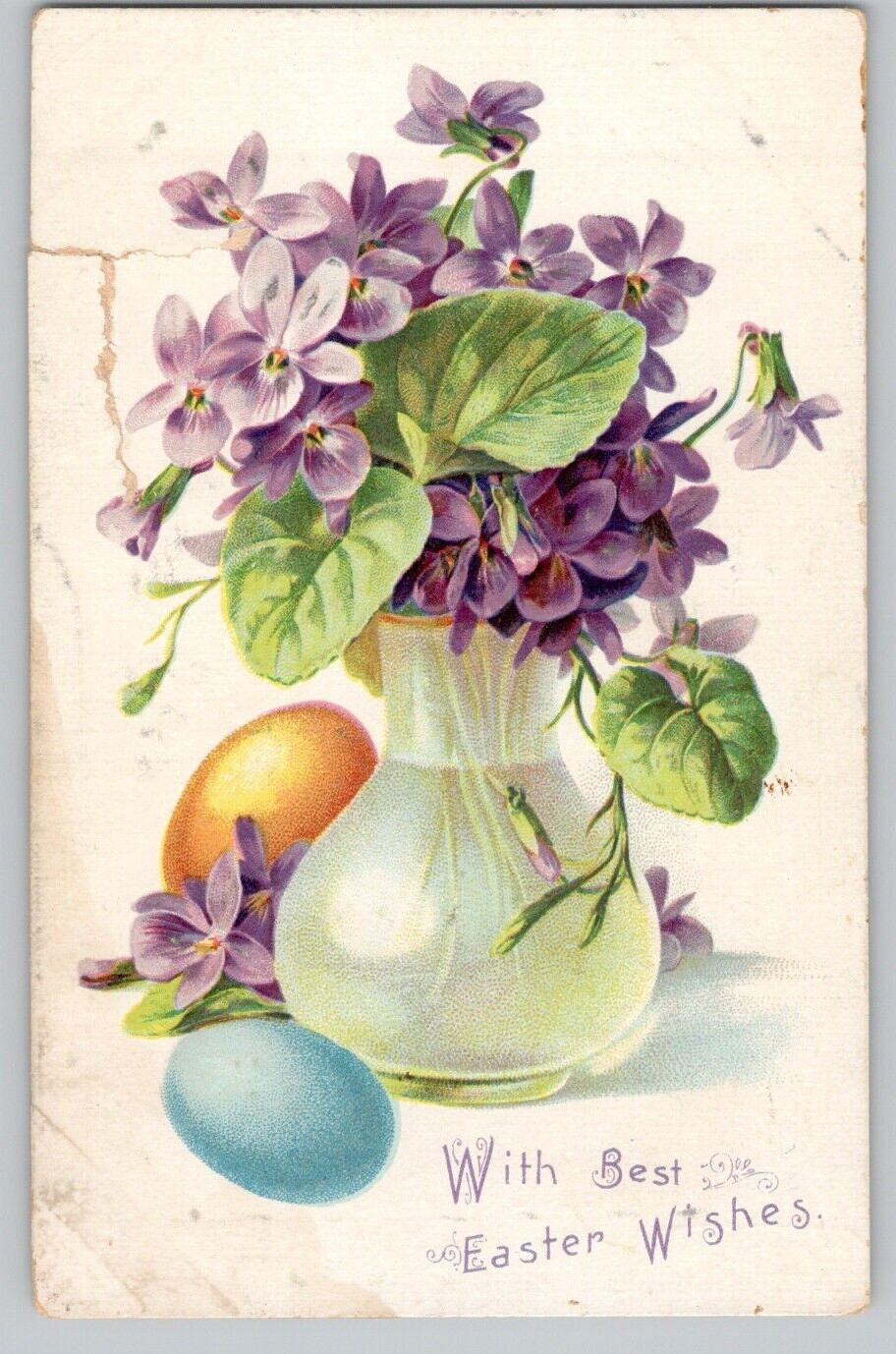 Best Easter Wishes Vase of Violets Pastel Eggs Raphael Tuck 111 c. 1907 Postcard