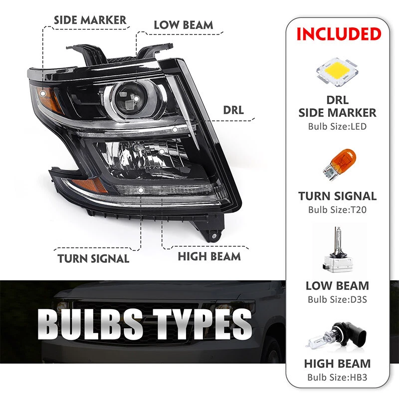 For 2015-2020 Chevy Tahoe Suburban HID/Xenon Headlight W/ Ballast Bulb Passenger Foto 2 de 4