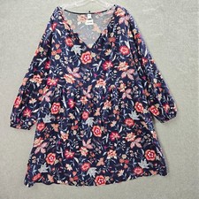 Old Navy Women Dress XL Blue Floral V Neck 3/4 Sleeve Tunic Pullover