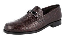 PRADA Leather Croc Penny Loafer Logo Dress Shoes 2DB179 Brown NEW -  US 6 EU 39