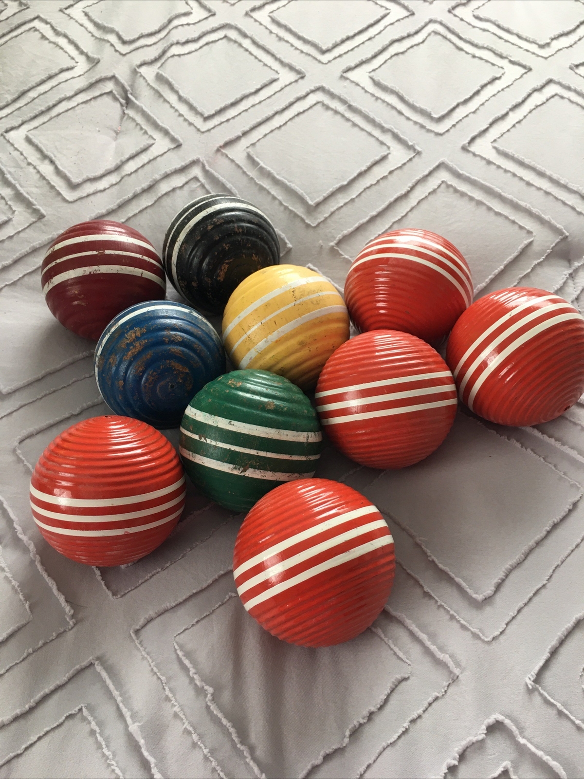 Set of 10 Wood Vintage Croquet Balls Ribbed Three Stripes eBay