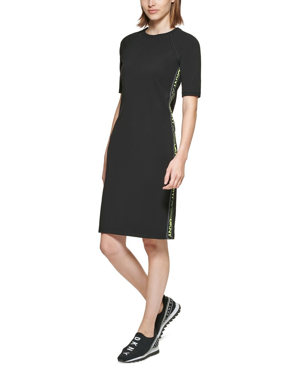 【新着/独占販売】DKNY ベルト付黒ラップ風ミディドレス 送料込 DKNY Sport Dress Women's Crewneck T-Shirt Stretch Logo Tape