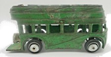 Vintage Original 1930s Cast Iron ARCADE Green DOUBLE DECKER Toy City Bus