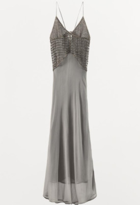 玲 ZARA BNWT 2025. BLUE GREY JEWEL DRESS BEADED GEORGETTE