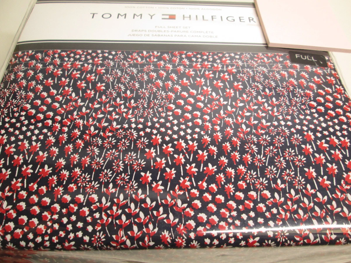 New Tommy Hilfiger Full Sheet Set FIELD FLOWER BLACK IRIS Red