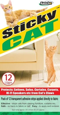 KATCHA Sticky Cat 12 pk - Furniture Protector Strips - Stop Cats Scratching