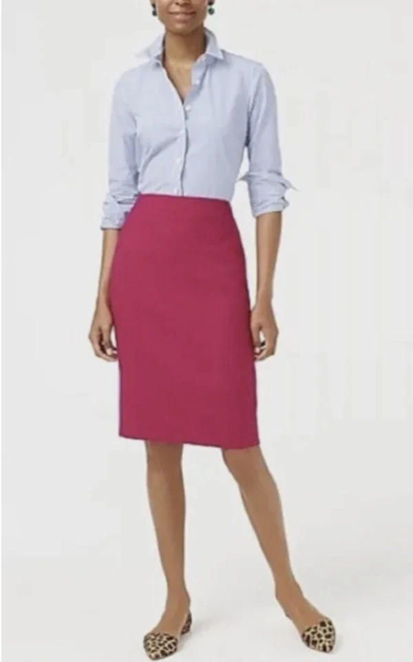 NUEVO SIN ETIQUETAS J. Falda lápiz Crew para mujer mezcla de lana rosa fucsia talla 00 XS