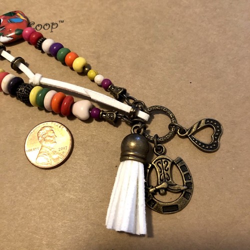 Armband Hufeisen Stiefel Charms Leder Quaste Howlith 3-lagig Handarbeit USA 1683 - Bild 4 von 4