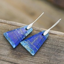 Natural Lapis Lazuli Stone Dangle Earrings Bl...
