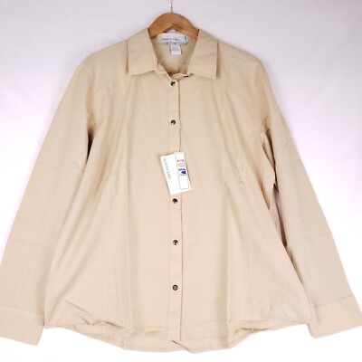 North End Ladies Button-Up Shirt XXL Tan Long Sleeve Moisture Wicking Minimalist