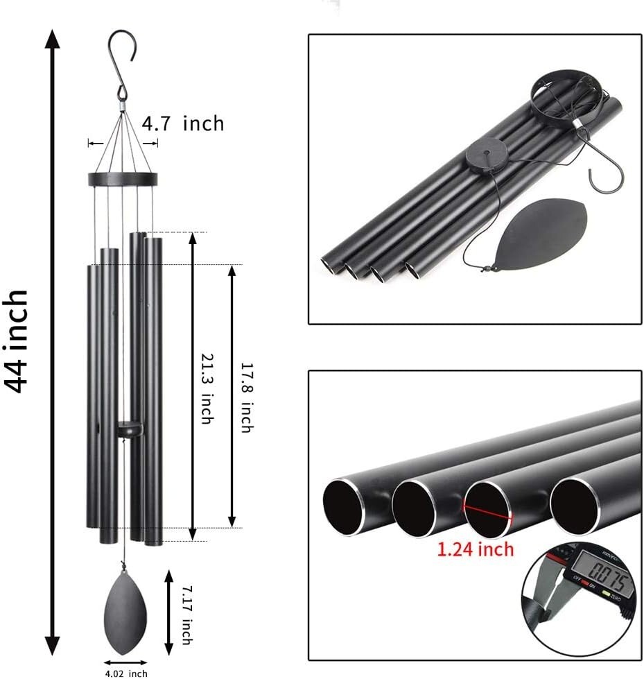 Elegant 44'' Black Wind Chimes - Perfect Decor for Memorials and Gardens