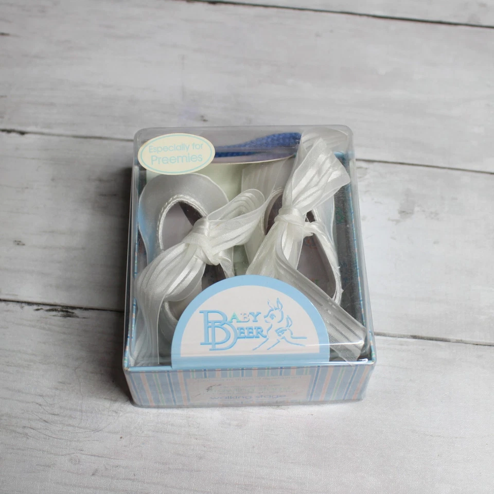 Baby Deer Baby Girl's White Satin Ballet Crib Shoes Preemie Size 00 Sheer Ribbon - Image 2 of 4