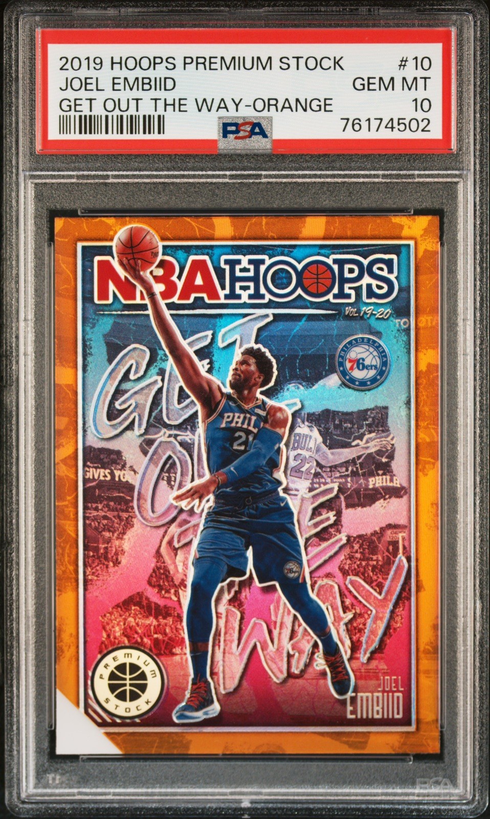 2019 Hoops Premium Stock Joel Embiid Get Out The Way Orange PSA 10 🔥