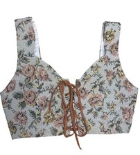 Cider Floral Jacquard Lace Up Corset Top Wide Strap Size S