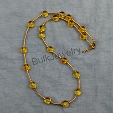 Yellow Citrine Necklace, 8mm Round Beads, Natural Citrine Gemstone Jewelry, Gold