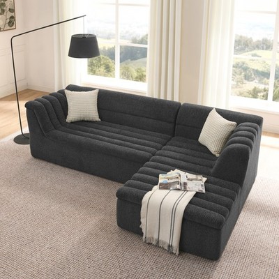 106'' L-Shaped Sectional Sofa w/ Chaise, Chenille Upholstery, No Pillows