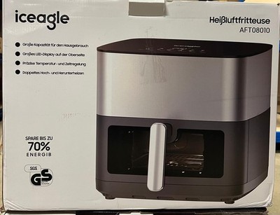Iceagle 9L XXL Heißluftfritteuse, 2000 W, 12-in-1, Dual-Heizung, LED-Display,