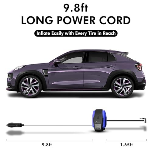 Tire Inflator Portable Air Compressor, 150PSI 12V DC Air Pump for Car Blue