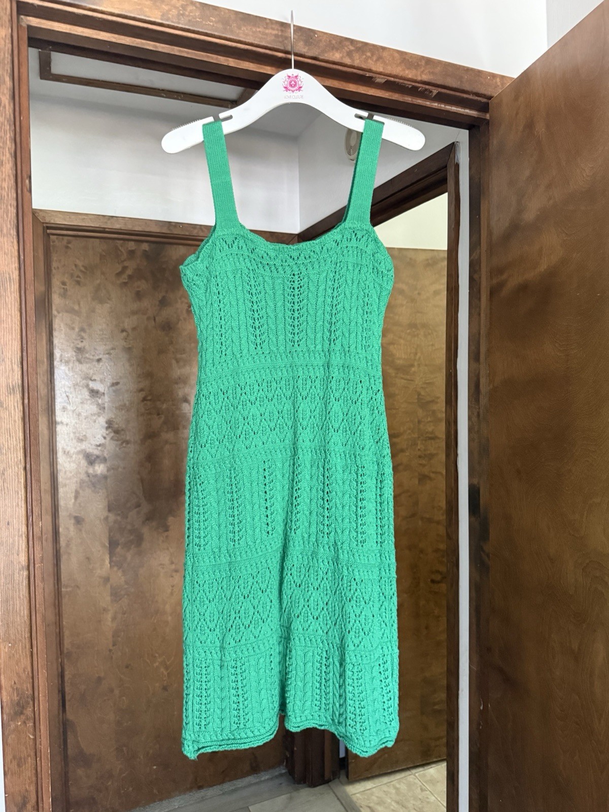 Taylor Women’s   Crochet Dress Green Embroidered Midi Cotton Blend Sz M